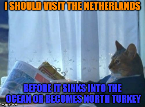 Whichever comes first | I SHOULD VISIT THE NETHERLANDS; BEFORE IT SINKS INTO THE OCEAN OR BECOMES NORTH TURKEY | image tagged in memes,i should buy a boat cat | made w/ Imgflip meme maker