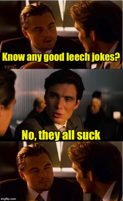 Inception Meme | Know any good leech jokes? No, they all suck | image tagged in memes,inception | made w/ Imgflip meme maker