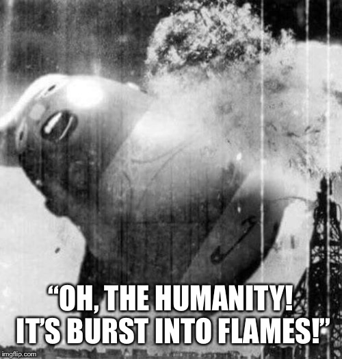 Trumpenberg | “OH, THE HUMANITY! IT’S BURST INTO FLAMES!” | image tagged in trumpinberg | made w/ Imgflip meme maker