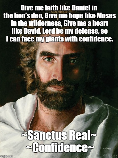 Give me faith like Daniel in the lion’s den,
Give me hope like Moses in the wilderness,
Give me a heart like David, Lord be my defense,
so I can face my giants with confidence. ~Sanctus Real~ ~Confidence~ | image tagged in faithful | made w/ Imgflip meme maker