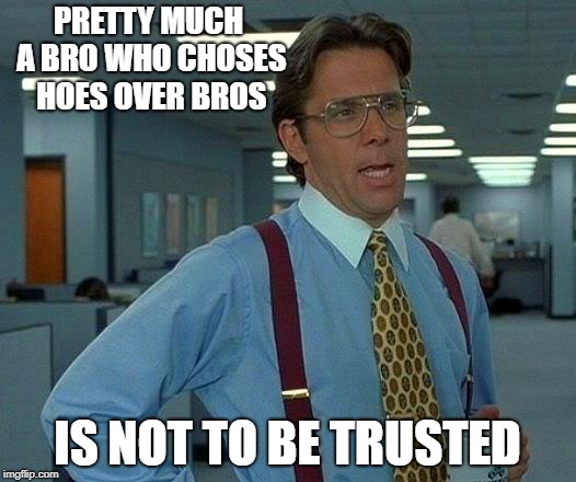 That Would Be Great | PRETTY MUCH A BRO WHO CHOSES HOES OVER BROS; IS NOT TO BE TRUSTED | image tagged in memes,that would be great | made w/ Imgflip meme maker