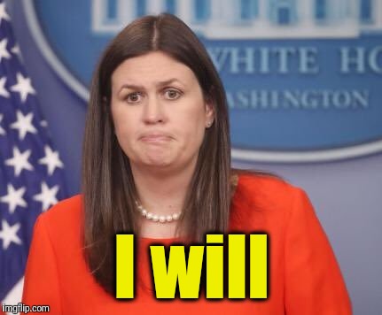 Sarah Huckabee Sanders | I will | image tagged in sarah huckabee sanders | made w/ Imgflip meme maker