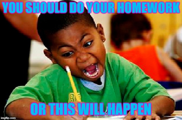 homework | YOU SHOULD DO YOUR HOMEWORK; OR THIS WILL HAPPEN | image tagged in homework | made w/ Imgflip meme maker