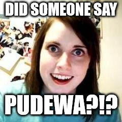 Crazy Girlfriend | DID SOMEONE SAY; PUDEWA?!? | image tagged in crazy girlfriend | made w/ Imgflip meme maker