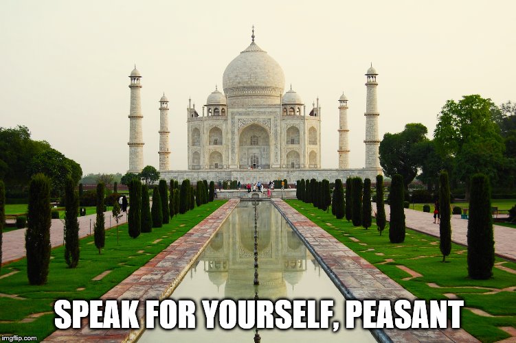 Taj Mahal Tomb | SPEAK FOR YOURSELF, PEASANT | image tagged in peasant | made w/ Imgflip meme maker