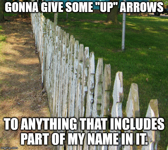 Old posts | GONNA GIVE SOME "UP" ARROWS TO ANYTHING THAT INCLUDES PART OF MY NAME IN IT. | image tagged in old posts | made w/ Imgflip meme maker