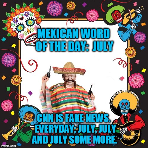 Trumps Mexican Words | MEXICAN WORD OF THE DAY:  JULY; CNN IS FAKE NEWS.  EVERYDAY; JULY, JULY AND JULY SOME MORE. | image tagged in trump,cnn,fake news,mexican word | made w/ Imgflip meme maker