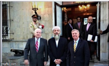 John Mc.Cain with Bin Laden. Is this photoshopped, out of context, or simply what you first thought it was? | image tagged in john mccain,osama bin laden | made w/ Imgflip meme maker