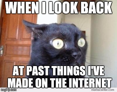 Scared Cat | WHEN I LOOK BACK; AT PAST THINGS I'VE MADE ON THE INTERNET | image tagged in scared cat | made w/ Imgflip meme maker