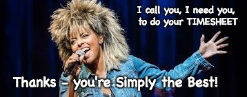 Tina Turner Timesheet Reminder | I call you, I need you, to do your TIMESHEET; Thanks - you're Simply the Best! | image tagged in tina turner timesheet reminder,timesheet reminder,timesheet meme,simply the best | made w/ Imgflip meme maker