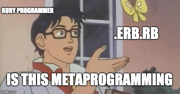 Is This a Pigeon | RUBY PROGRAMMER; .ERB.RB; IS THIS METAPROGRAMMING | image tagged in is this a pigeon | made w/ Imgflip meme maker