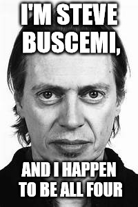 Steve Buscemi | I'M STEVE BUSCEMI, AND I HAPPEN TO BE ALL FOUR | image tagged in steve buscemi | made w/ Imgflip meme maker