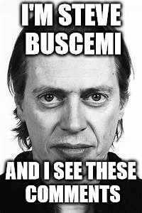 Steve Buscemi | I'M STEVE BUSCEMI AND I SEE THESE COMMENTS | image tagged in steve buscemi | made w/ Imgflip meme maker