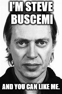Steve Buscemi | I'M STEVE BUSCEMI AND YOU CAN LIKE ME. | image tagged in steve buscemi | made w/ Imgflip meme maker