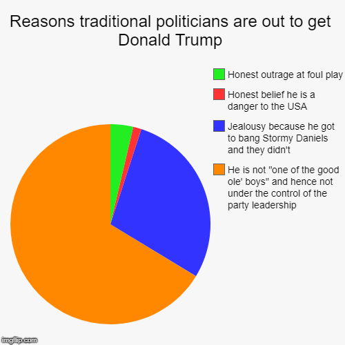 Sad but true | Reasons traditional politicians are out to get Donald Trump | He is not "one of the good ole' boys" and hence not under the control of the p | image tagged in funny,pie charts,donald trump | made w/ Imgflip chart maker