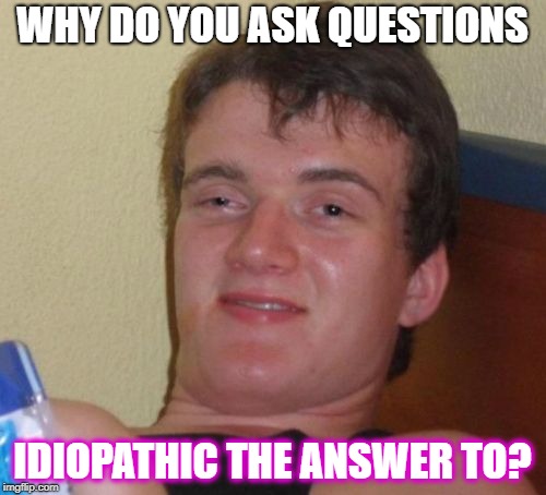 10 Guy Meme | WHY DO YOU ASK QUESTIONS IDIOPATHIC THE ANSWER TO? | image tagged in memes,10 guy | made w/ Imgflip meme maker