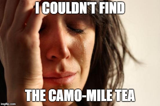 First World Problems Meme | I COULDN'T FIND THE CAMO-MILE TEA | image tagged in memes,first world problems | made w/ Imgflip meme maker