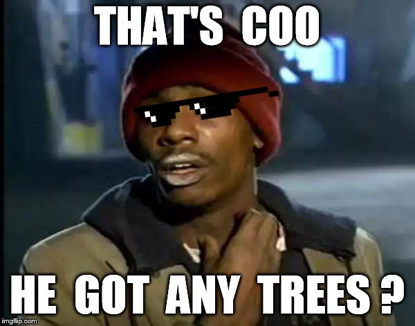 Y'all Got Any More Of That Meme | THAT'S  COO HE  GOT  ANY  TREES ? | image tagged in memes,y'all got any more of that | made w/ Imgflip meme maker