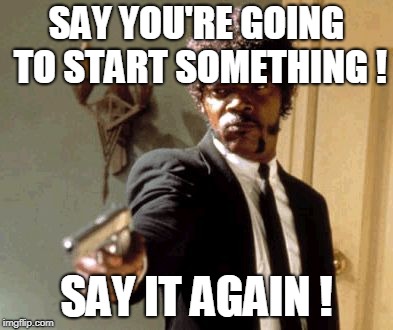 Say That Again I Dare You Meme | SAY YOU'RE GOING TO START SOMETHING ! SAY IT AGAIN ! | image tagged in memes,say that again i dare you | made w/ Imgflip meme maker