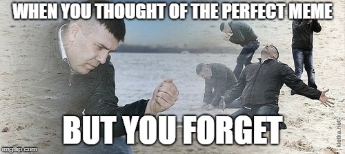 Sad guy beach | WHEN YOU THOUGHT OF THE PERFECT MEME; BUT YOU FORGET | image tagged in sad guy beach | made w/ Imgflip meme maker