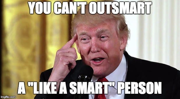 like a smart person | YOU CAN'T OUTSMART; A "LIKE A SMART" PERSON | image tagged in trump stable genius,memes,trump meme,smart guy,like a smart person | made w/ Imgflip meme maker