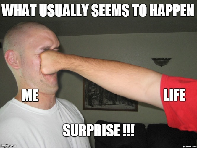 Face punch | WHAT USUALLY SEEMS TO HAPPEN; LIFE; ME; SURPRISE !!! | image tagged in face punch | made w/ Imgflip meme maker
