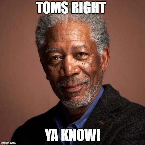 Morgan Freeman | TOMS RIGHT; YA KNOW! | image tagged in morgan freeman | made w/ Imgflip meme maker