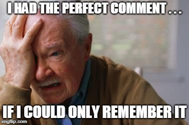 Forgetful Old Man | I HAD THE PERFECT COMMENT . . . IF I COULD ONLY REMEMBER IT | image tagged in forgetful old man | made w/ Imgflip meme maker