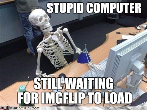 Skeleton Computer | STUPID COMPUTER STILL WAITING FOR IMGFLIP TO LOAD | image tagged in skeleton computer | made w/ Imgflip meme maker