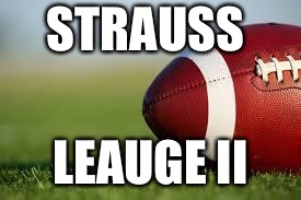 football field | STRAUSS; LEAUGE II | image tagged in football field | made w/ Imgflip meme maker