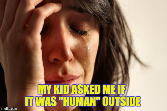 Hot and humid August day. | MY KID ASKED ME IF IT WAS "HUMAN" OUTSIDE | image tagged in memes,first world problems | made w/ Imgflip meme maker