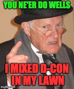 Back In My Day Meme | YOU NE'ER DO WELLS; I MIXED D-CON IN MY LAWN | image tagged in memes,back in my day | made w/ Imgflip meme maker