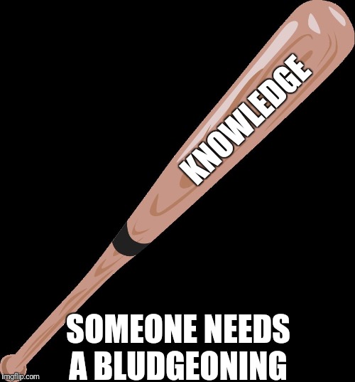Knowledge  | KNOWLEDGE SOMEONE NEEDS A BLUDGEONING | image tagged in knowledge | made w/ Imgflip meme maker
