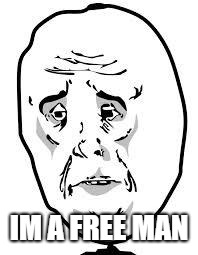 sad face | IM A FREE MAN | image tagged in sad face | made w/ Imgflip meme maker
