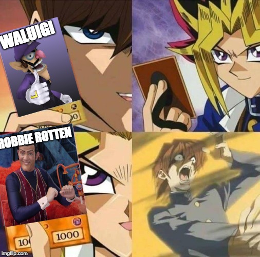 Yugioh card draw | WALUIGI; ROBBIE ROTTEN | image tagged in yugioh card draw | made w/ Imgflip meme maker