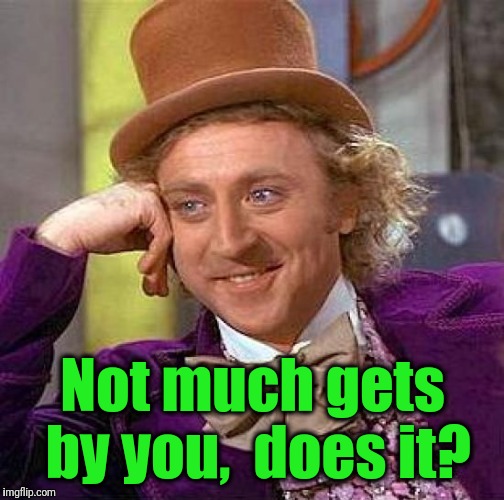 Creepy Condescending Wonka Meme | Not much gets by you,  does it? | image tagged in memes,creepy condescending wonka | made w/ Imgflip meme maker