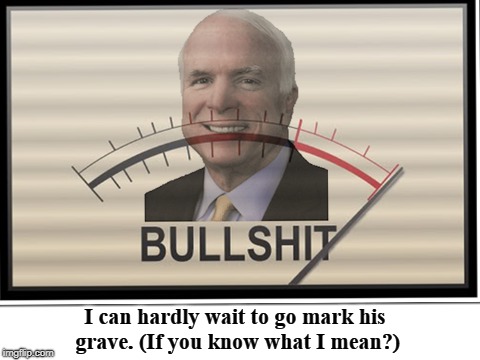 I can hardly wait to go mark his grave. | I can hardly wait to go mark his grave. (If you know what I mean?) | image tagged in john mccain,john mcstain,bullshit meter | made w/ Imgflip meme maker