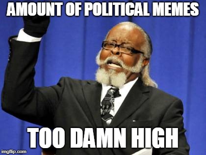 Don't turn it into a political wasteland | AMOUNT OF POLITICAL MEMES; TOO DAMN HIGH | image tagged in memes,too damn high,politics,funny,political meme | made w/ Imgflip meme maker