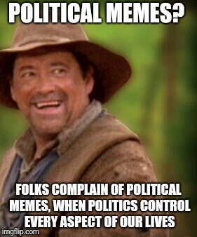 Rosco Brown | POLITICAL MEMES? FOLKS COMPLAIN OF POLITICAL MEMES, WHEN POLITICS CONTROL EVERY ASPECT OF OUR LIVES | image tagged in rosco brown | made w/ Imgflip meme maker