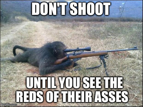 DON'T SHOOT    UNTIL YOU SEE THE REDS OF THEIR ASSES | made w/ Imgflip meme maker