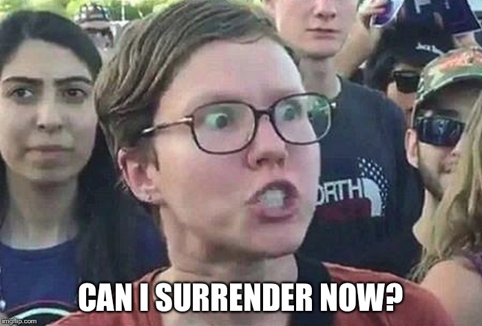 Triggered Liberal | CAN I SURRENDER NOW? | image tagged in triggered liberal | made w/ Imgflip meme maker