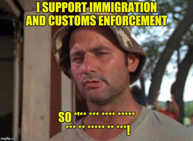 I SUPPORT IMMIGRATION AND CUSTOMS ENFORCEMENT SO *'** *** **** ***** *** ** ***** ** ***! | made w/ Imgflip meme maker