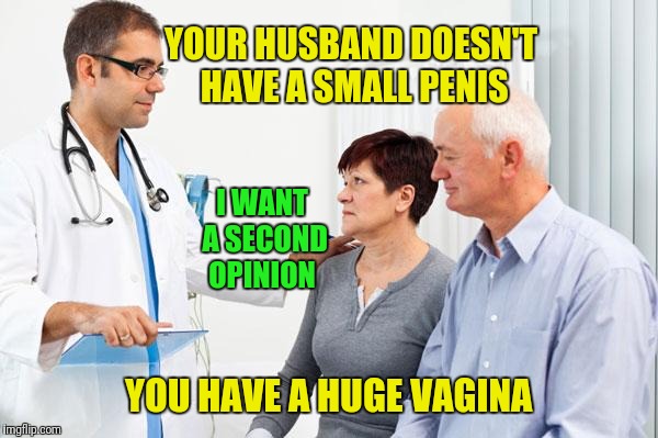 How people view doctors | YOUR HUSBAND DOESN'T HAVE A SMALL PENIS; I WANT A SECOND OPINION; YOU HAVE A HUGE VAGINA | image tagged in how people view doctors | made w/ Imgflip meme maker