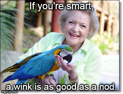 betty white says a wink is as good as a nod. | If you're smart, a wink is as good as a nod. | image tagged in betty white,smarten up,old lady advice | made w/ Imgflip meme maker