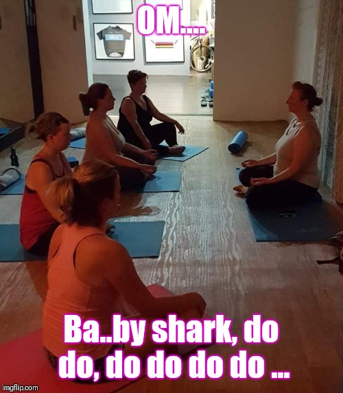 OM.... Ba..by shark, do do, do do do do ... | image tagged in yoga,meditation,meditate | made w/ Imgflip meme maker