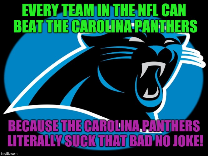 Carolina losers logo | EVERY TEAM IN THE NFL CAN BEAT THE CAROLINA PANTHERS; BECAUSE THE CAROLINA PANTHERS LITERALLY SUCK THAT BAD NO JOKE! | image tagged in carolina losers logo | made w/ Imgflip meme maker