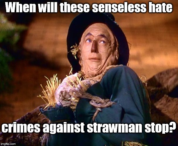 beating strawmen | When will these senseless hate; crimes against strawman stop? | image tagged in strawman | made w/ Imgflip meme maker