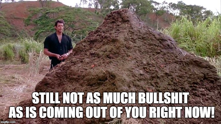 Big pile of bullshit | STILL NOT AS MUCH BULLSHIT AS IS COMING OUT OF YOU RIGHT NOW! | image tagged in big pile of bullshit | made w/ Imgflip meme maker