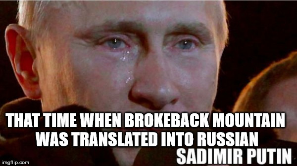 Sadimir Putin | THAT TIME WHEN BROKEBACK MOUNTAIN WAS TRANSLATED INTO RUSSIAN | image tagged in sadimir putin | made w/ Imgflip meme maker