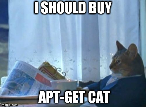 I Should Buy A Boat Cat Meme | I SHOULD BUY; APT-GET CAT | image tagged in memes,i should buy a boat cat | made w/ Imgflip meme maker